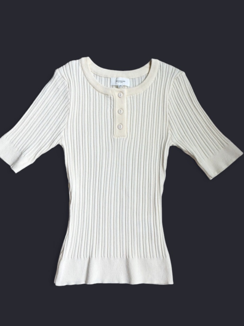 Ribbed Henley Short-Sleeve Tee in Cream